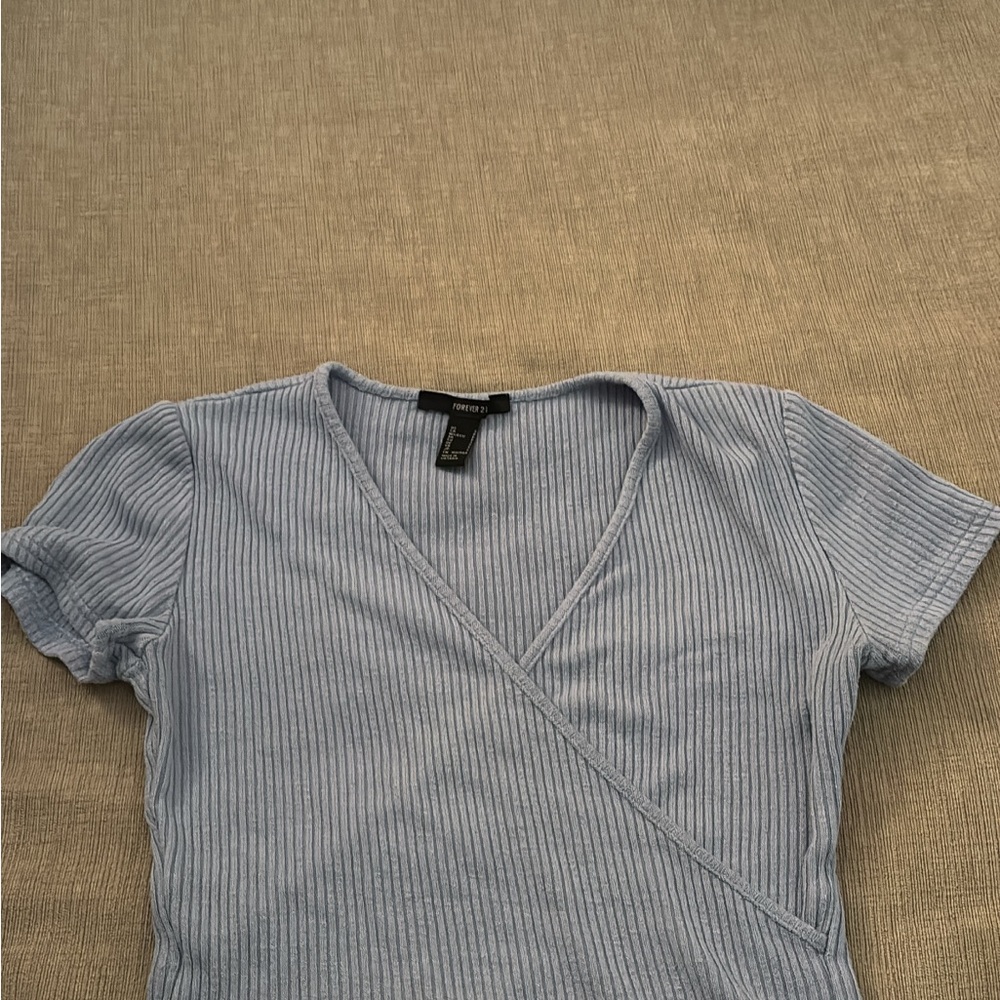 Hollister Light Blue Ribbed V-Neck Blouse